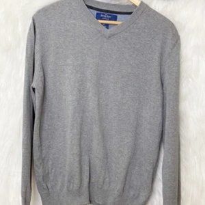 The Saville Row Company London Grey Cotton V-Neck Sweater Size Large Fit Waist